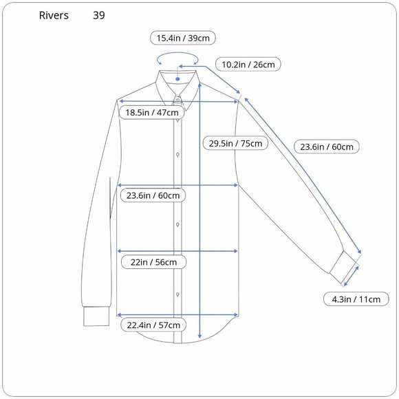 Rivers Men's Shirt Size 39 Blue Check Long Sleeve Button Front Collar - Picture 2 of 10